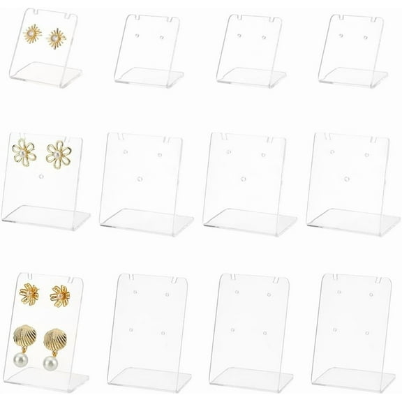 12pcs Acrylic Earring Stand Organizer 3 Styles Earring Display Holder Ear Studs Jewelry Storage L-Shape Ear Rack Showcase Necklace Stand Display Board for Store Selling Show
