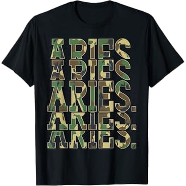 100% Cotton Aries Zodiac Camo T-Shirt for Men – Vintage-Inspired Short Sleeve Crew Neck, Machine Washable, Soft & Comfortable Casual Wear, Ideal for Birthdays & Christmas