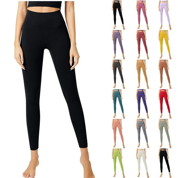 pstuiky Leggings for Women, Women Solid Color High Waisted Yoga Pants Stretch Workout Leggings Yoga Leggings Black s