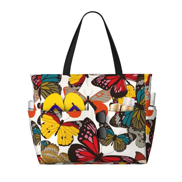 Fotbe Retro Floral Butterfly Bolsa de Viaje para Playa - Resistente al Agua, Bolsa Tote de Gran Capacidad y Ligera con 7 Bolsillos para Mujeres y Hombres