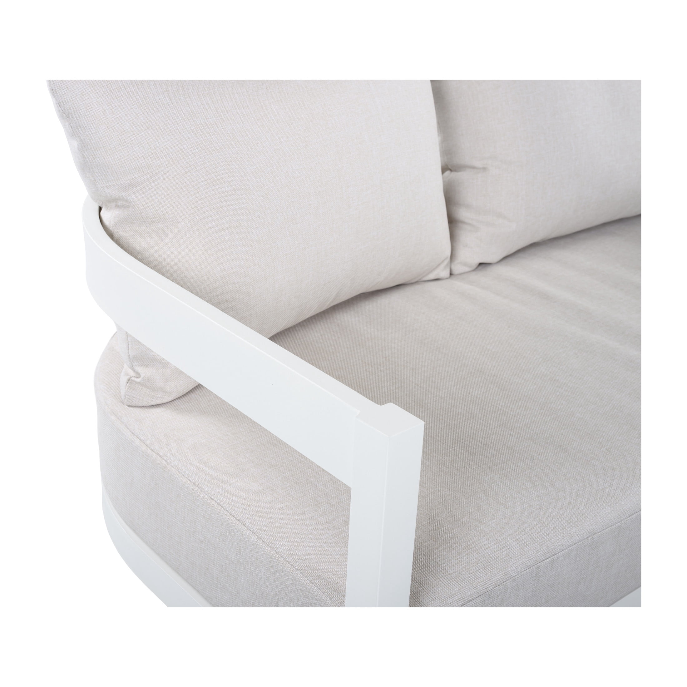 Christopher Knight Home Outdoor Aluminum Loveseat with Cushions, Curved Back, White + Beige