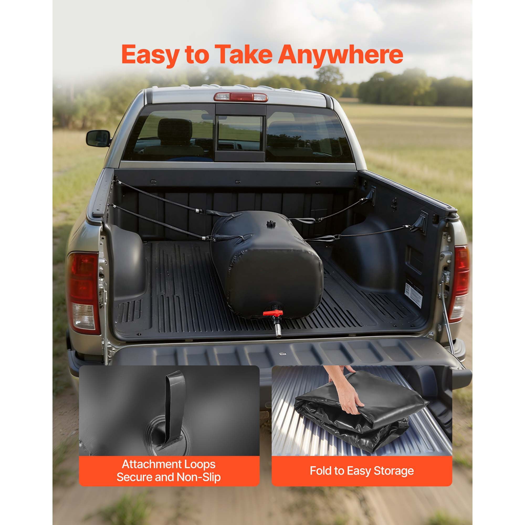 Water Storage Bladder, 30 Gal Collapsible Water Storage Bag, Wear-Resistant 1000D PVC Soft Waters Bag, Leakproof Camping Tank Containers for Garden Irrigation RV Emergency Use, Black