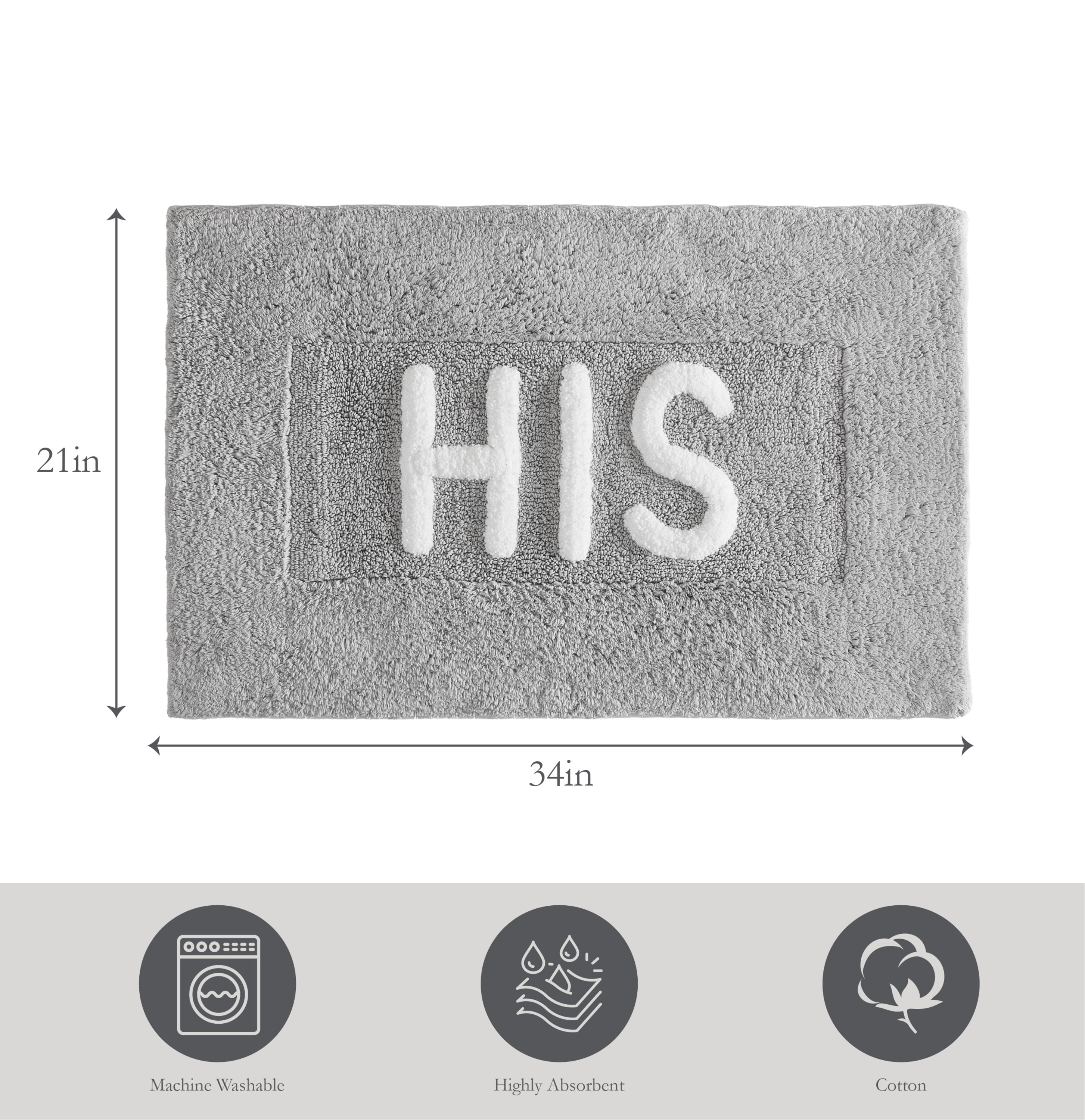 Jean Pierre "His" 21"x34" Cotton Bath Rug, Gray