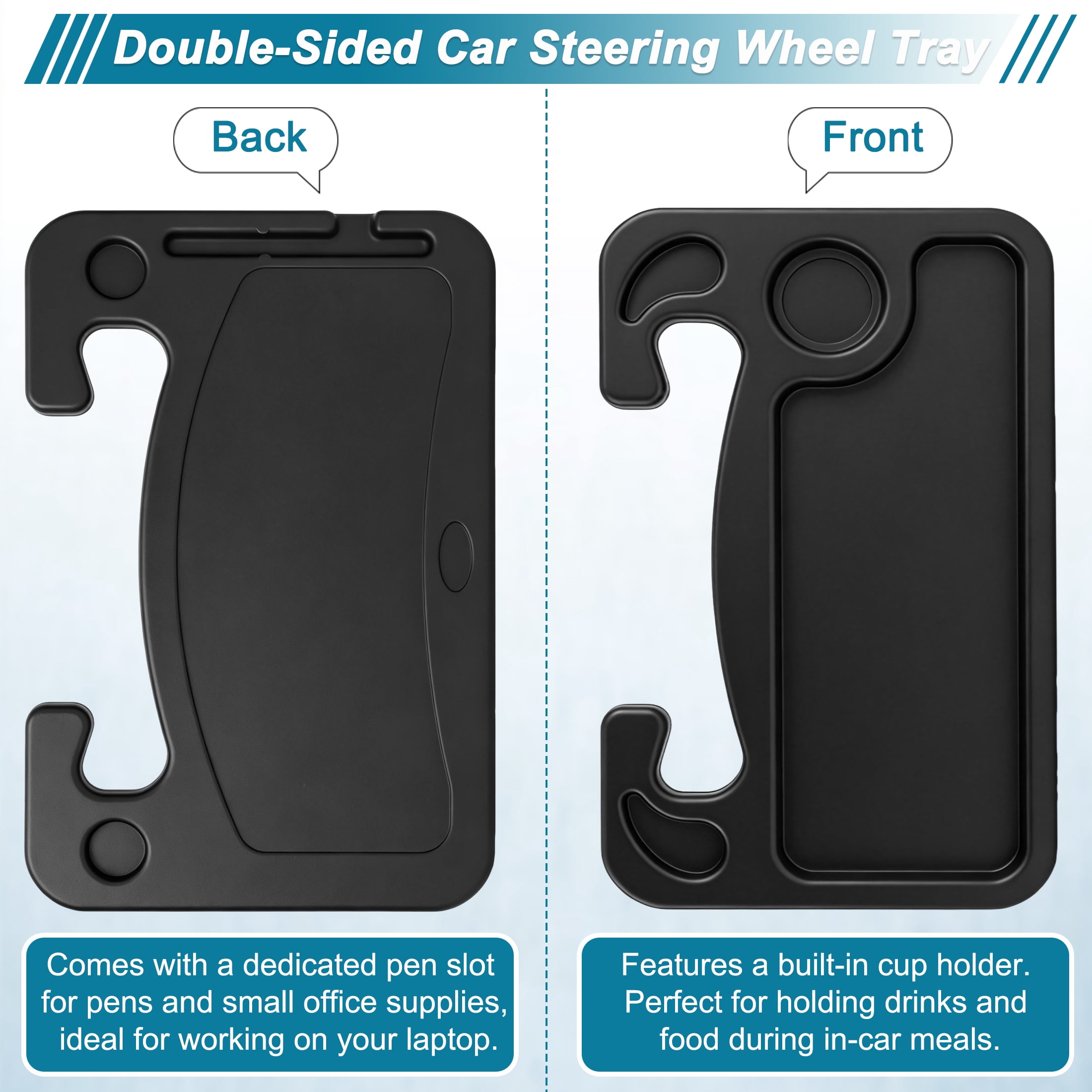 GARITIN Car Steering Wheel Tray, Multi‑Function Car Laptop Desk Table, Portable Auto Steering Wheel Work Food Tray for Eating Working Notebook