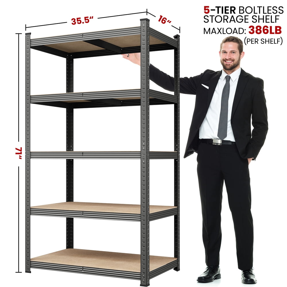 Yaheetech 5 Tier Metal Storage Rack with Adjustable Shelves, Dark Gray