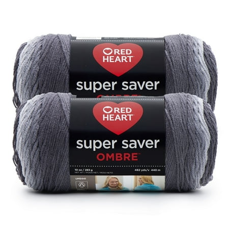 Red Heart® Super Saver Ombre™ #4 Worsted Acrylic Yarn, Anthracite 10oz/283g #482 Yards (2 Pack)