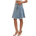 thumbnail image 4 of INSPIRE CHIC Women's Denim Skirt A Line High Waist Flared Raw Hem with Pockets Casual Jean Skirts M Light Gary Blue, 4 of 6