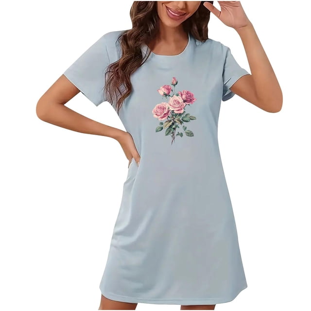 Camisón corto de talla grande para mujer, camisón de manga corta con estampado de pecho a la moda, camisón para mujer