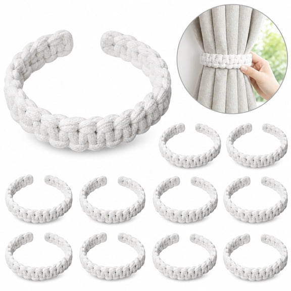 12 Pack Macrame Curtain Tiebacks, 8.66 x 0.79 Inch, Hand Woven Cotton Linen Curtain Holdbacks, Decorative Window Drape Tie Backs for Home Living Room Bedroom