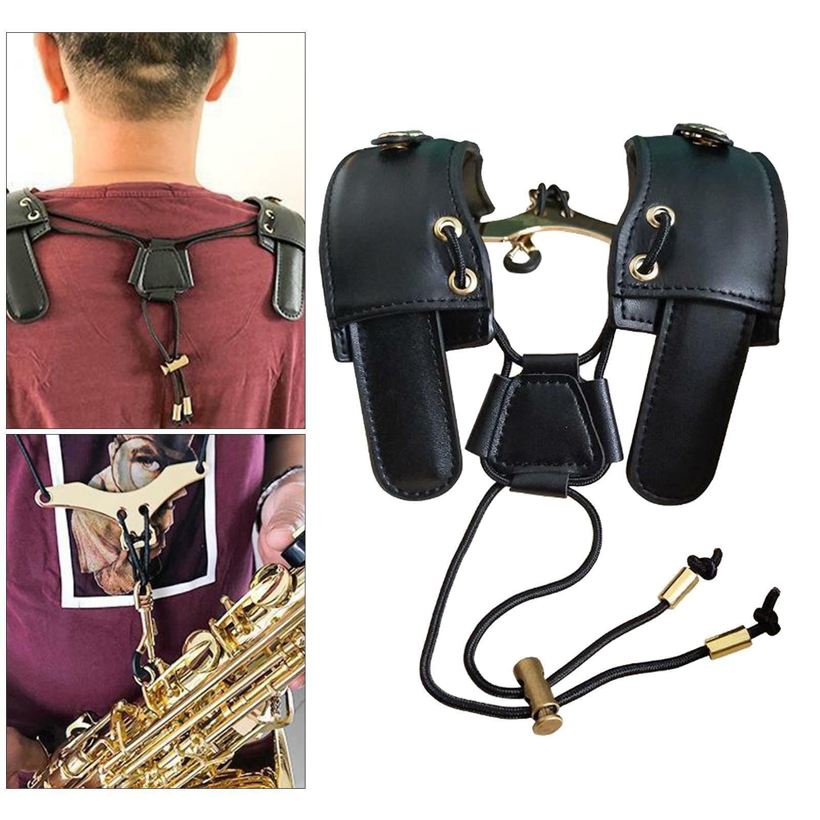 Adjustable Leather Tenor Baritone Sax Saxophone Harness Shoulder Strap