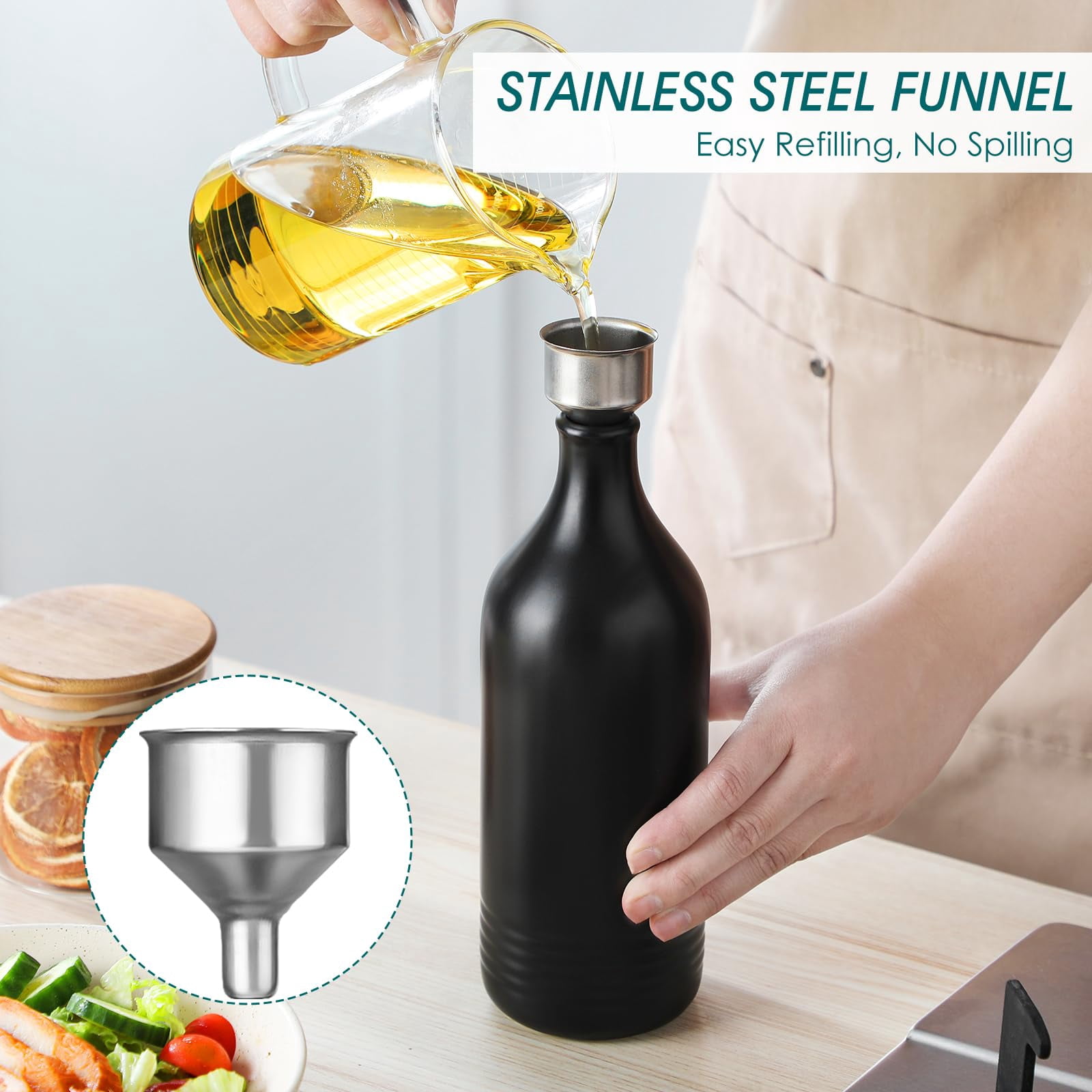 NexTone 20 Oz Ceramic Olive Oil Dispenser Bottle, Bottle Dispenser with Spout and Funnel for Kitchen,Suitable for Oil, Vinegar, Coffee Syrups & Other Liquids,Cream