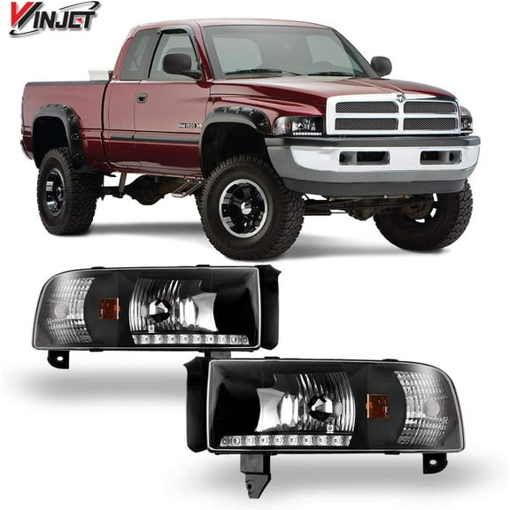 Winjet For 1994-2002 Dodge Ram 1500 2500 3500 Headlights LED DRL Lamps Black Clear