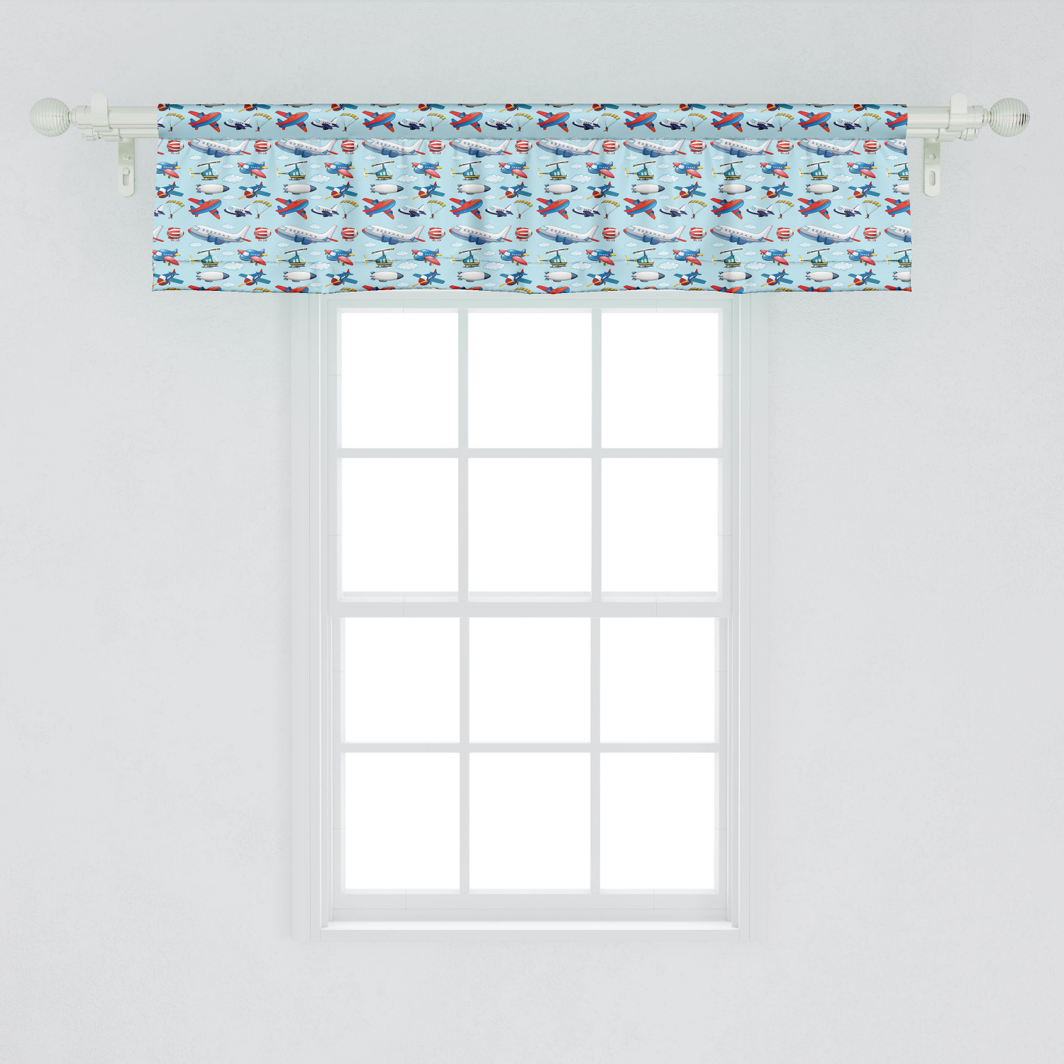 Ambesonne Airplane Window Valance, Different Types of Cartoon Aircraft