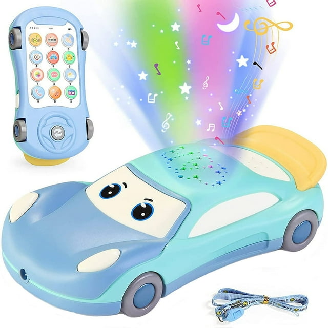 LOVEVER Multifunctional Baby Early Learning Smart Car Cell Phone Toys W/ Projection Light & Music&Teether Best Christmas Birthday Gifts for Learing & Playing- Toddlers Boys or Girls Gift