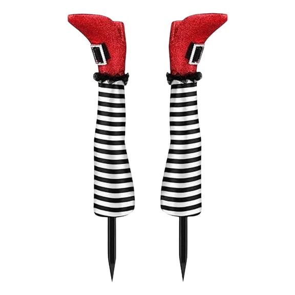 2 Pcs Halloween Foam Witch Leg Decor with Ground Spike, Spooky Striped Witch Leg Stake Ornaments for Yard Lawn Garden Decor