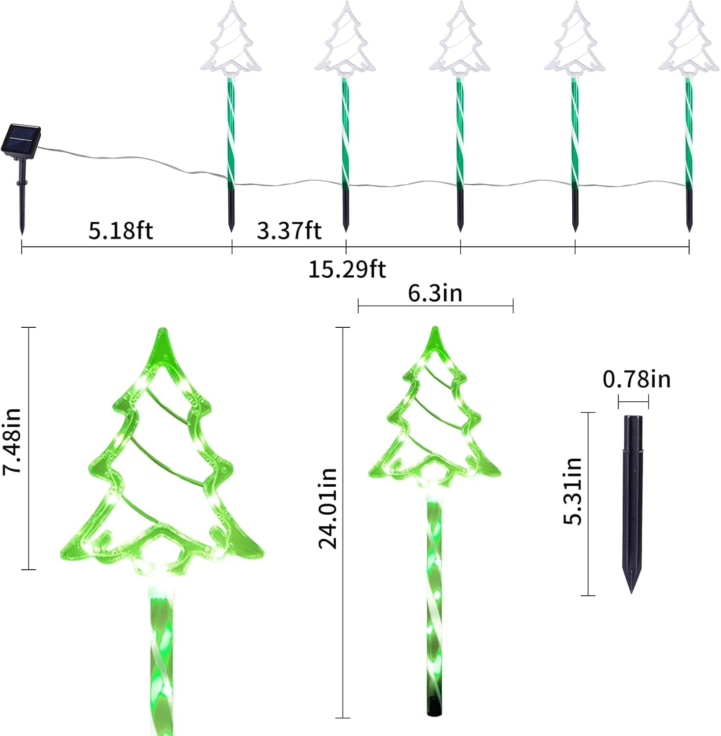 Christmas Solar Pathway Lights Outdoor Decorations, 8 Modes Xmas Tree Candy Lights Waterproof Led Garden Stake Light for Walkway Yard Lawn Porch Holiday Decor 5-Pack