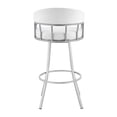 thumbnail image 4 of White Faux Leather And Silver Metal Bar Stool, 30" Swivel - Convenient & Comfortable Stool In Leather, Strong Base Stable, 4 of 6