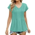 thumbnail image 2 of Tittly T Shirts for Women Spring Tops for Women Womens Tops Casual Summer Sleeve T Shirts Trendy Ruffle Short Sleeve Loose V Neck Tunic Tops Tshirts Shirts Basic Tees Mint Green M, 2 of 9