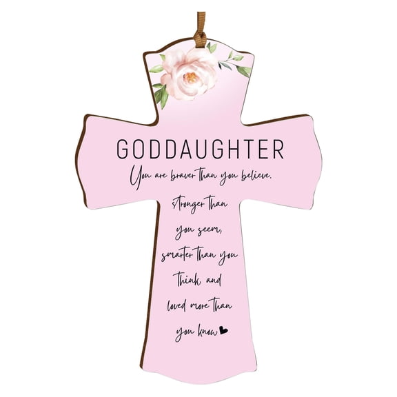 Lifesong Milestones Wooden Mini Cross Hanging Art Signs House Decor Gift for Goddaughter