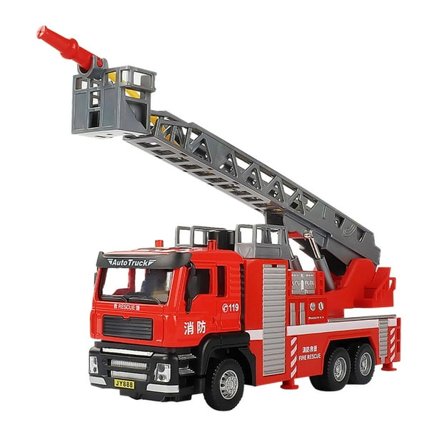 Juguete de camión de escala 1/50, juego de rol de camión de bomberos con luces y sonidos, vehículo impulsado por fricción para