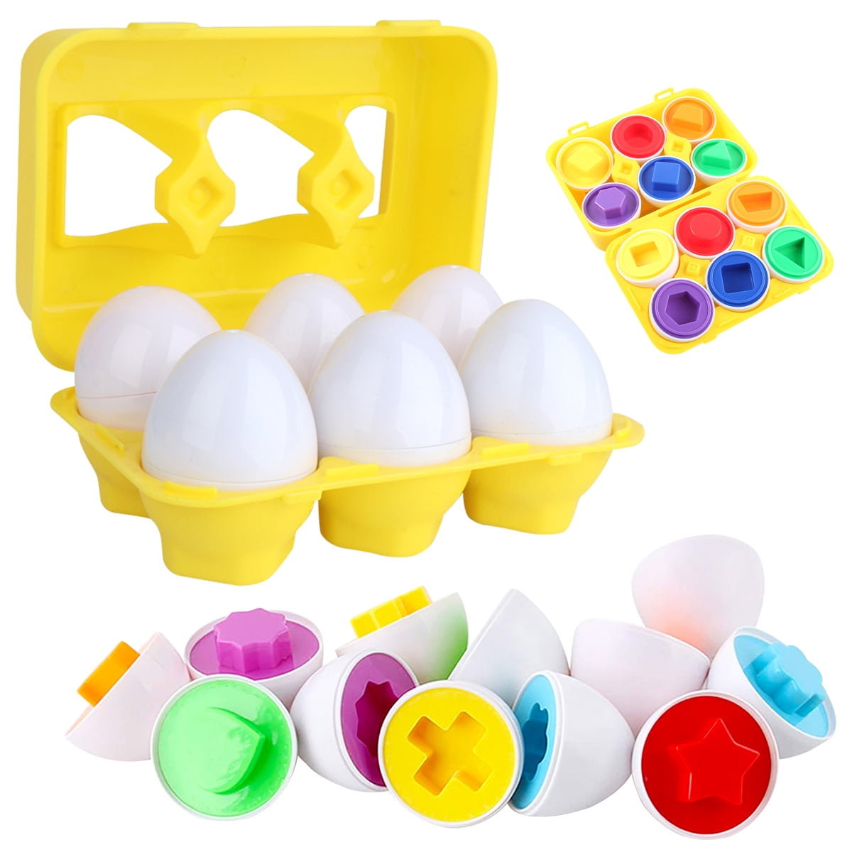 Adoeve Gonikm 6Pcs Kids Infant Toddler Simulation Eggs Color Shape Matching Egg Set Educational Development Puzzle Toy Pegged Puzzles Toy Kids Education Toy for Kids Boys Girls Pegged Puzzles 
