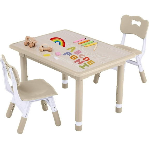 Toddler Table and Chair Set, Height Adjustable-Upgrade Kids Desk and 2 Chairs for Ages 3-8, Children's Multi-Activity Table with Graffiti Desktop and Marble Pattern for Home/Daycare/Classroom