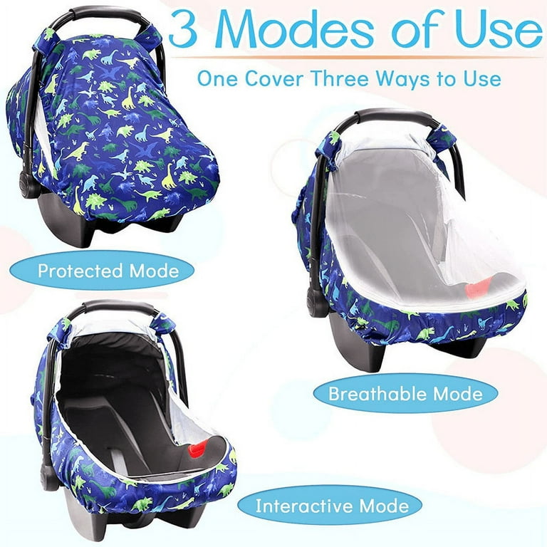 Zhudiyof Baby Car Seat Cover, Blue Dinosaur with Peep Windows
