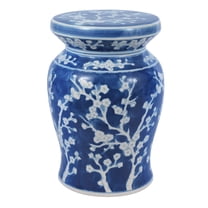 JONATHAN Y Cherry Blossom 17.75" Ceramic Garden Stool, Blue/White