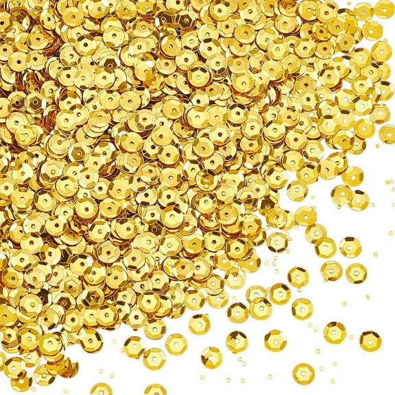 120G Sequin Paillettes Gold Flat Round Sequins Bulk 6mm Plastic Art Glitters Embroidery Hole Loose Mini Iridescent Sewing Spangles for DIY Craft Wedding Christmas Ornaments Accessories Q