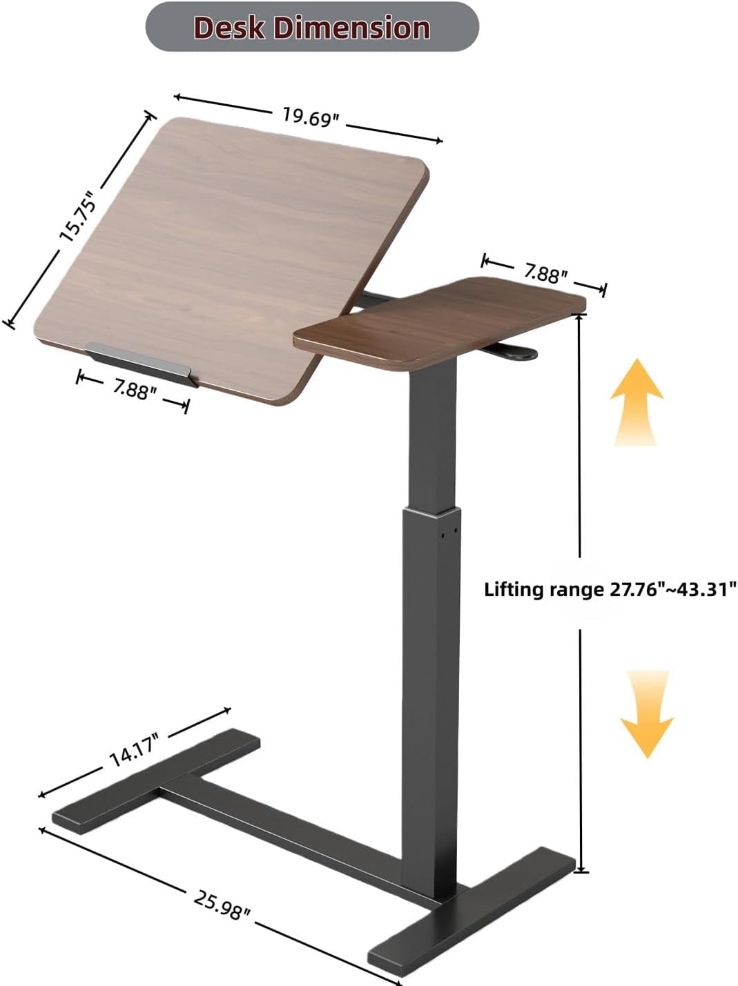 YWEN Small Mobile Standing Desk with Wheels, Adjustable Overbed Bedside Table with Flip Desktop, Rolling Laptop Desk for Hospitall & Home Office