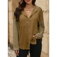 thumbnail image 4 of DOKOTOO Sweatshirt for Women Casual Button Jacket Shacket Drawstring Long Sleeve Shirts Tunic Tops Brown S US4-6, 4 of 6