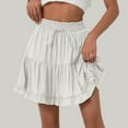 thumbnail image 2 of RUTAYY Women Solid Color Lace Up Skirt High Waist Skirt Pleated Ruffle Fold Skirt Smocked Boho Pleated Skirts, 2 of 4