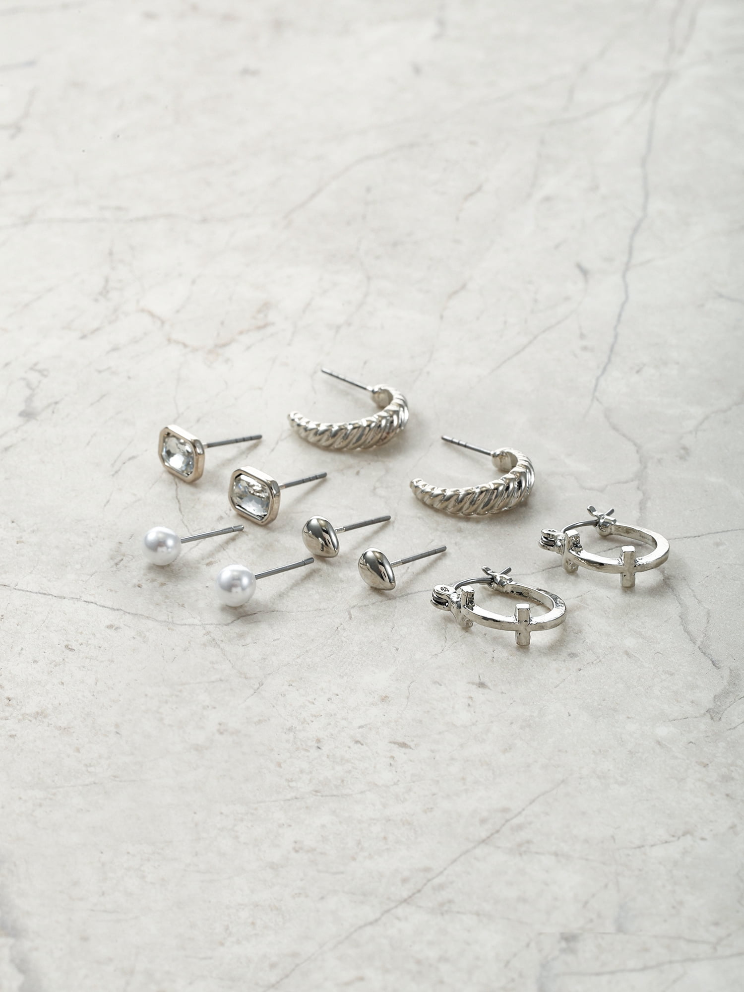 Time and Tru Silvertone Multi Earring Set, 5 Pairs, Initial I