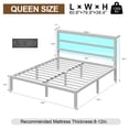 thumbnail image 3 of E-motie Queen Size Bed Frame with Storage Headboard, Heavy Duty Platform Bed Frame with Charging Station and LED Light, Easy to Assemble, No Box Spring Required, White, 3 of 8