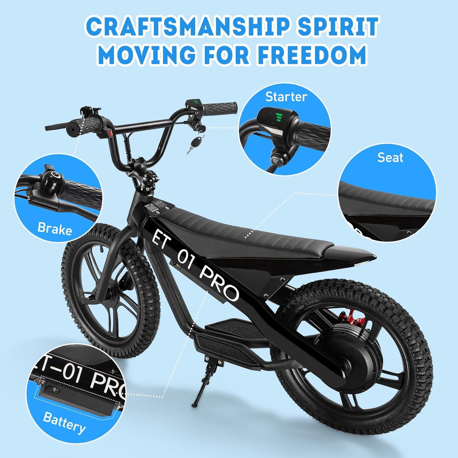 Kids Electric Bike, 350W Motor, 36V 5.2Ah, 15.5 MPH, 10 Miles, 16" Tires, Dual Braking System, Ideal for Kids 6+, Electric Child Dirt Bike