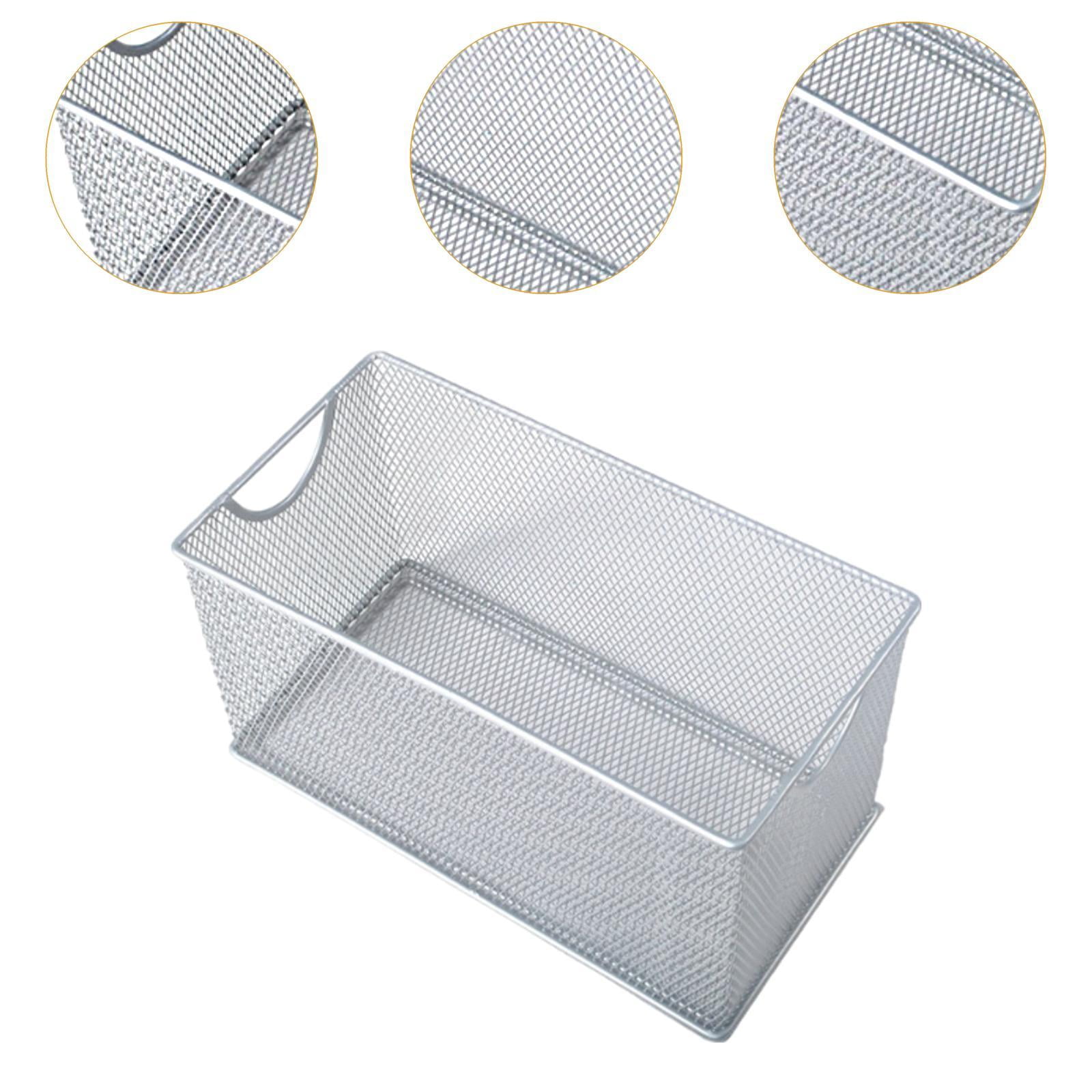 Fiocias CD Storage Box Organizing Container with Handles Multifunction Metal Mesh Basket Silver