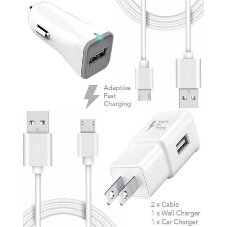 Ixir Huawei Honor V8 Charger Fast Micro USB 10 ft 2.0 Cable Kit by TruWire (1 Fast Car Charger+ 1Wall Charger+2 Micro USB Cables) True Digital Adaptive Fast Charging up to 50% faster!