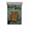 thumbnail image 2 of Ambesonne Animal Fitted Sheet & Pillow Sham Set, Tired Owl on Oak Tree, Twinxl, Blue Brown, 2 of 3