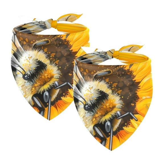 PhooArto Sunflower Bee Painting Dog Bandanas, 2 Pack Soft Washable Pet Scarf Triangle for Large Dogs Puppies and Cats