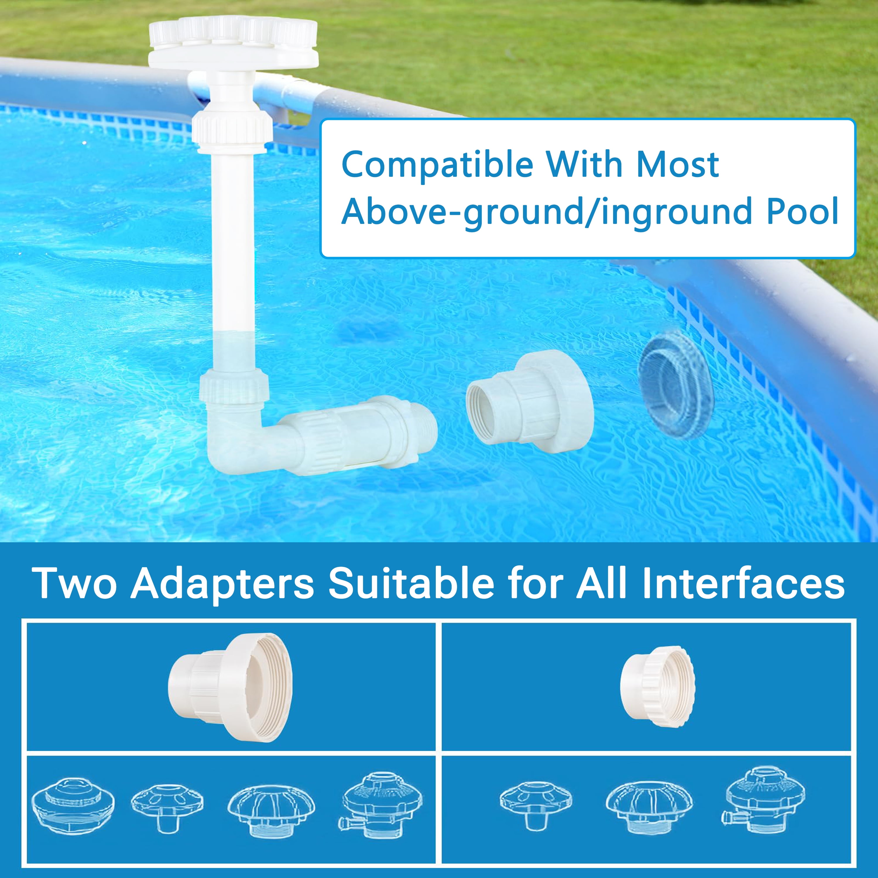 Hyindoor Pool Fountain for Above and In-Ground Pools, Adjustable 5 Nozzles Spray Waterfall Sprinkler Cooler