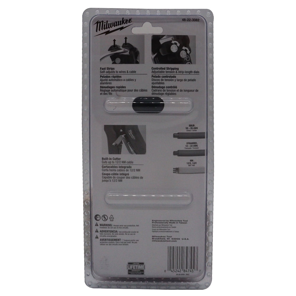 Milwaukee 48-22-3082 Self-Adjusting Wire Stripper & Cutter – Professional 10-20 AWG Solid, 12-22 AWG Stranded & 12/2-14/2 NM Cable Stripping Tool with Adjustable Tension, Depth Stop