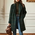 thumbnail image 2 of Vynhevius Womens Plus Size Coats Notched Lapel Long Sleeve Plaid Wool Blend Single Breasted Pockets Mid Length Loose Fit Casual Winter Tops, 2 of 9