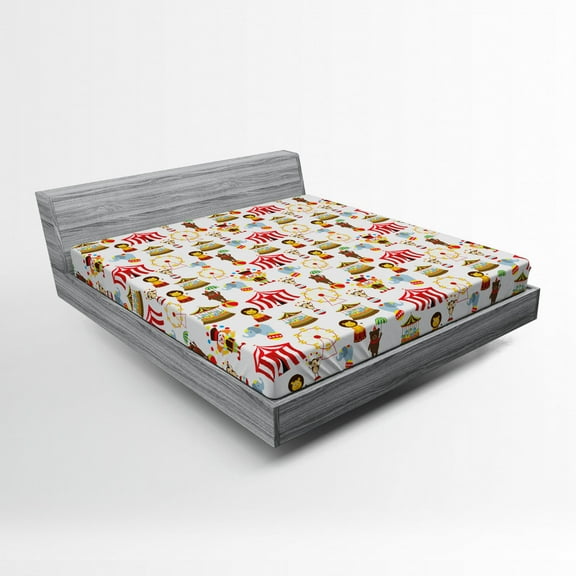 Ambesonne Colorful Fitted Sheet, Circus Bear, Full Size, Multicolor
