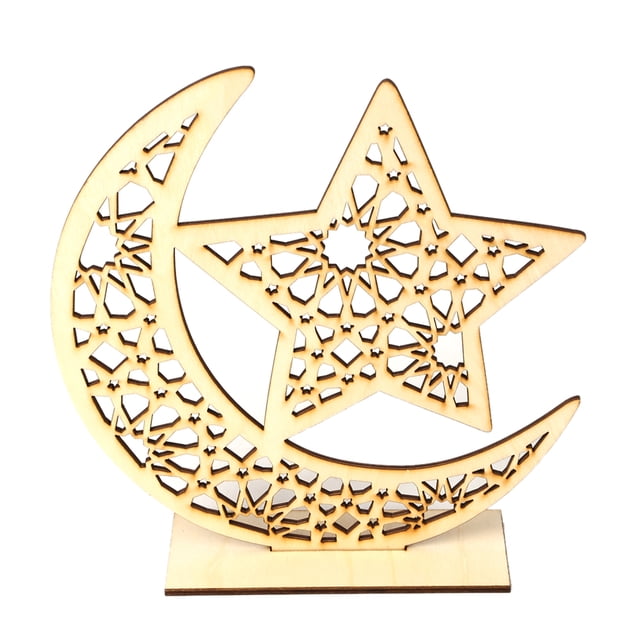 Soporte de artesanía Irfora Stand de madera Signo Islam Eid Mubarak Ramadán Moon & Star DIY Art Craft Table Ornament Home Desktop Decoration Irfora Soporte de artesanía