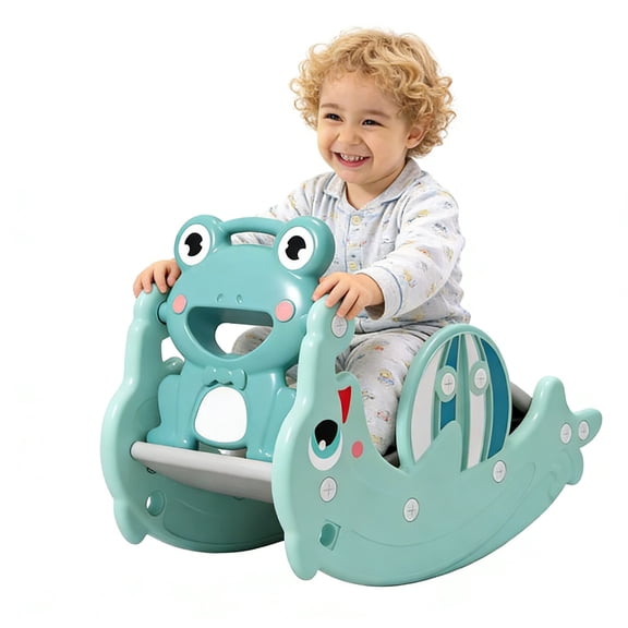 3-in-1 Rocking Horse Seat Slide with Basketball Hoop Foldable Multi-Shape Indoor Slide Fun for Kids