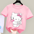 thumbnail image 3 of Camiseta de Hello Kitty para niños y niñas, ropa bonita de dibujos animados, ropa con estampado de figuras de Anime, Top rosa, regalo de verano, 3 of 5