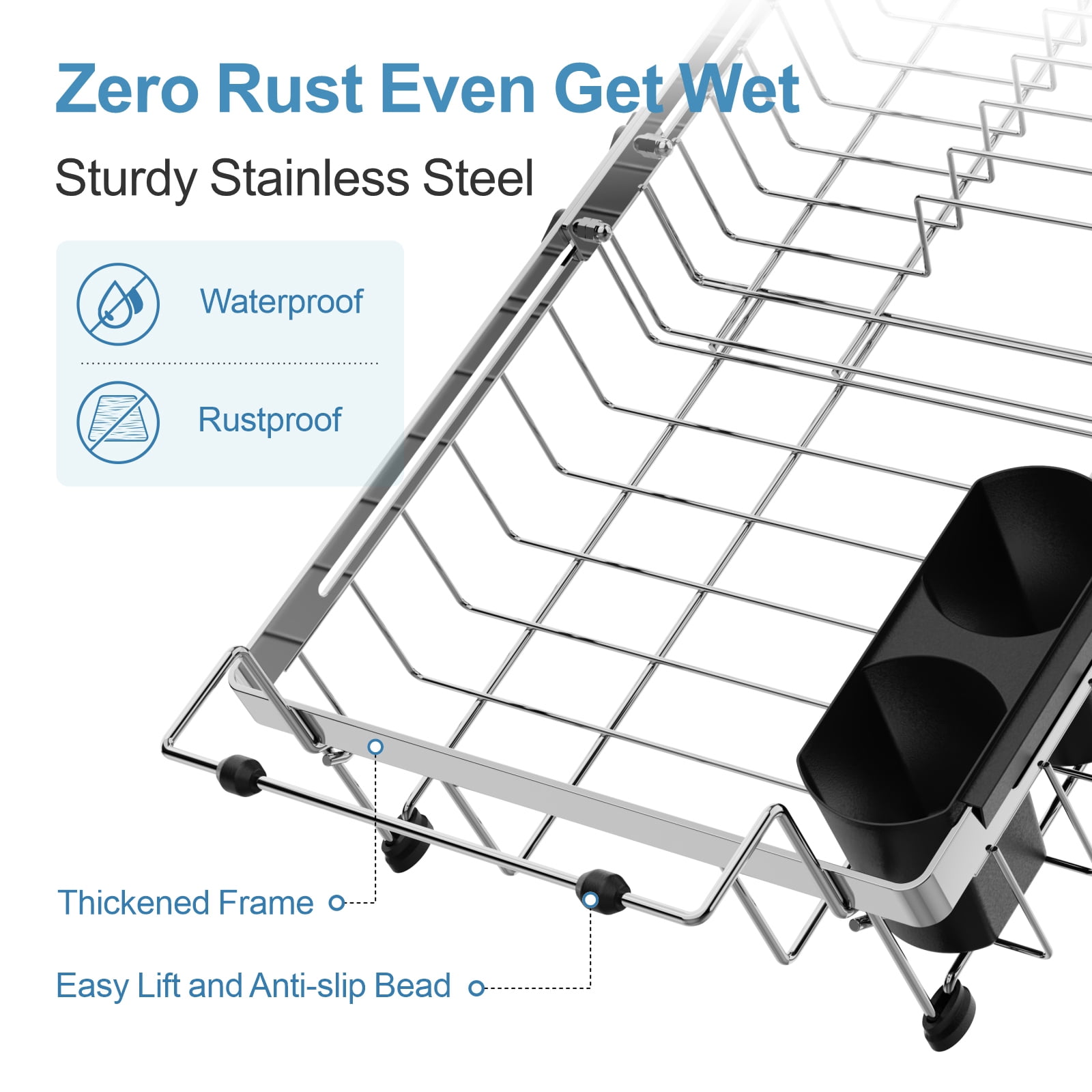 iSPECLE Expandable in Sink Dish Drying Rack - Capacity Adjustable Stainless Steel Over The Sink Dish Drainer with Lock Knob and Utensil Holder for Kitchen Sink, 10.8"~17.9" L x 12.7" W, Silver