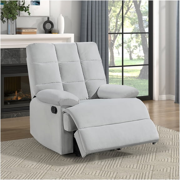 JERFIT Modern Velvet Recliner Chair with Tufted Back and Pillow Top Arms, Light Gray Comfort Reclining Chair for Living Room
