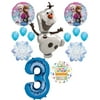 Frozen 3rd Birthday Party Supplies Olaf, Elsa and Anna Balloon Bouquet Decorations Blue #3