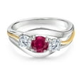 thumbnail image 2 of Gem Stone King 925 Sterling Silver and 10K Yellow Gold Round Red Created Ruby and White Moissanite 3 Stone Ring for Women (1.46 Cttw, Available in Size 5, 6, 7, 8, 9), 2 of 4